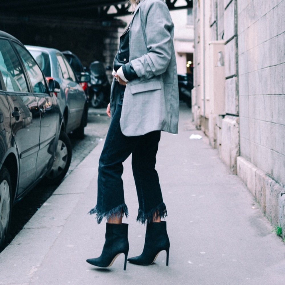Mango Black Suede Ankle Boots with Stiletto Heel